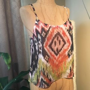 NWOT Wet Seal Multicolor Aztec Tribal Print Sheer Chiffon Crop Tank Top Sz Small